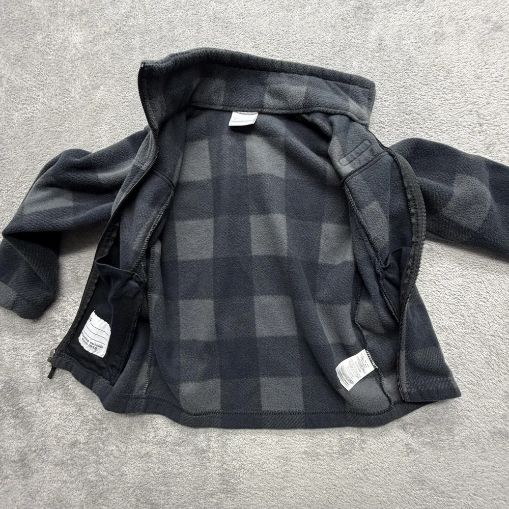 Columbia Jacket Youth XS‎ Gray Plaid Fleece Full Zip Collared Pockets Logo
